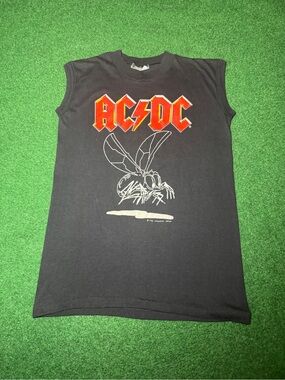 Vintage 80s AC/DC Band T-shirt, Rare Sleeveless Fly on the Wall Tour 1985 Small